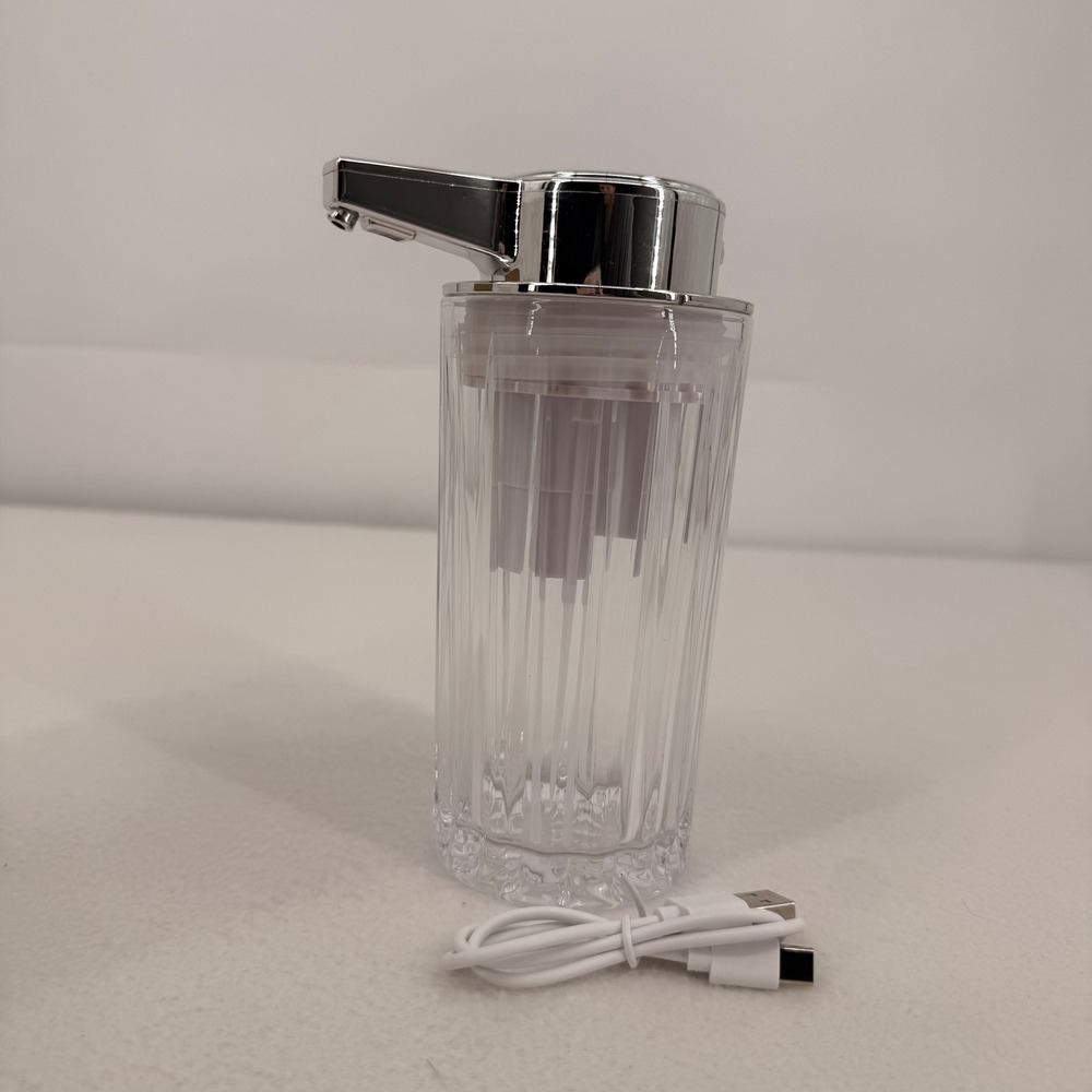 Automatic Soap Dispenser Touchless Rechargeable 300ml Clear Chrome IPX5 USB